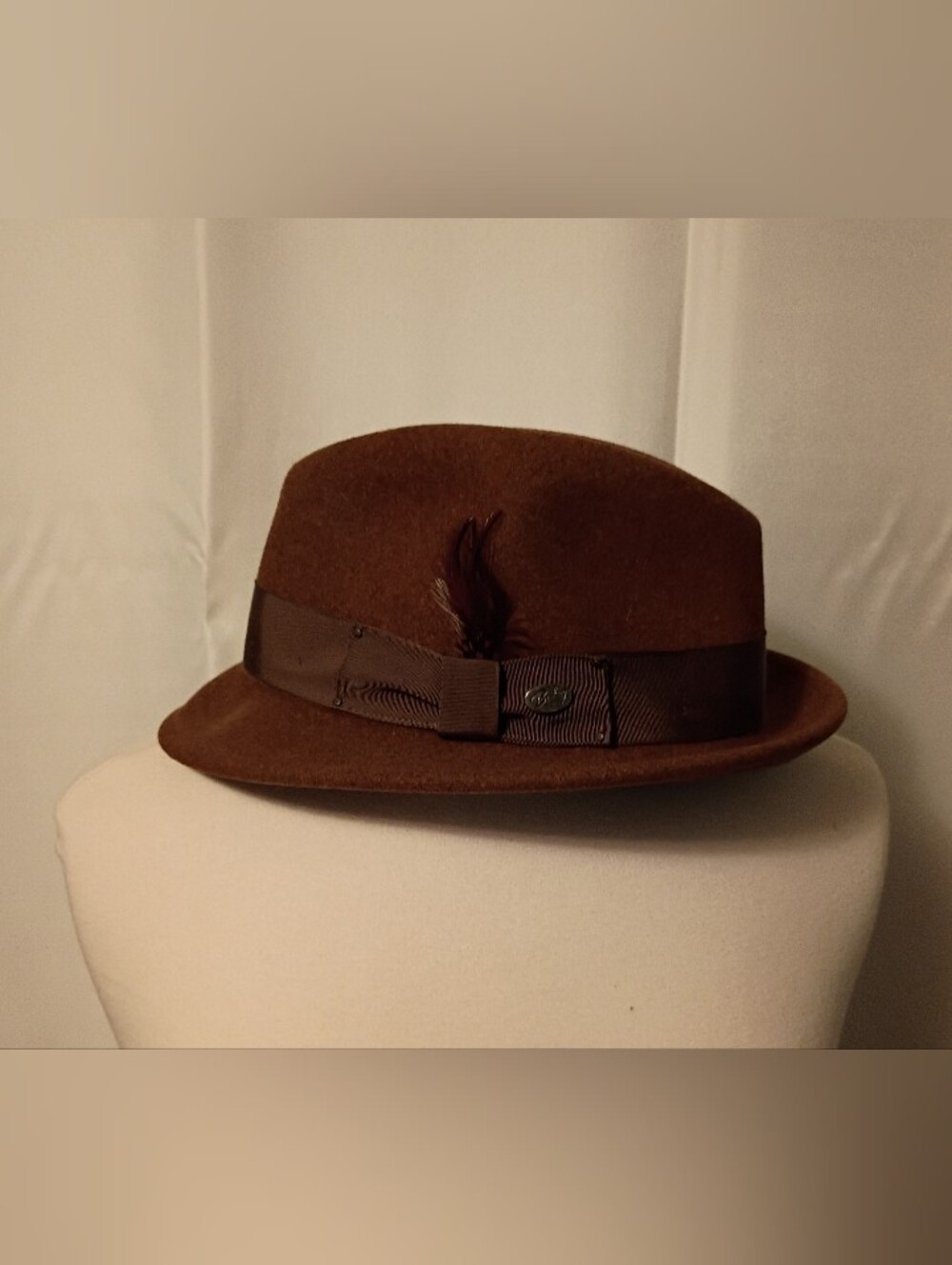 Bailey Of Hollywood Tino Fedora Brown 100% Wool Hat Ribbon Feather Men's Large